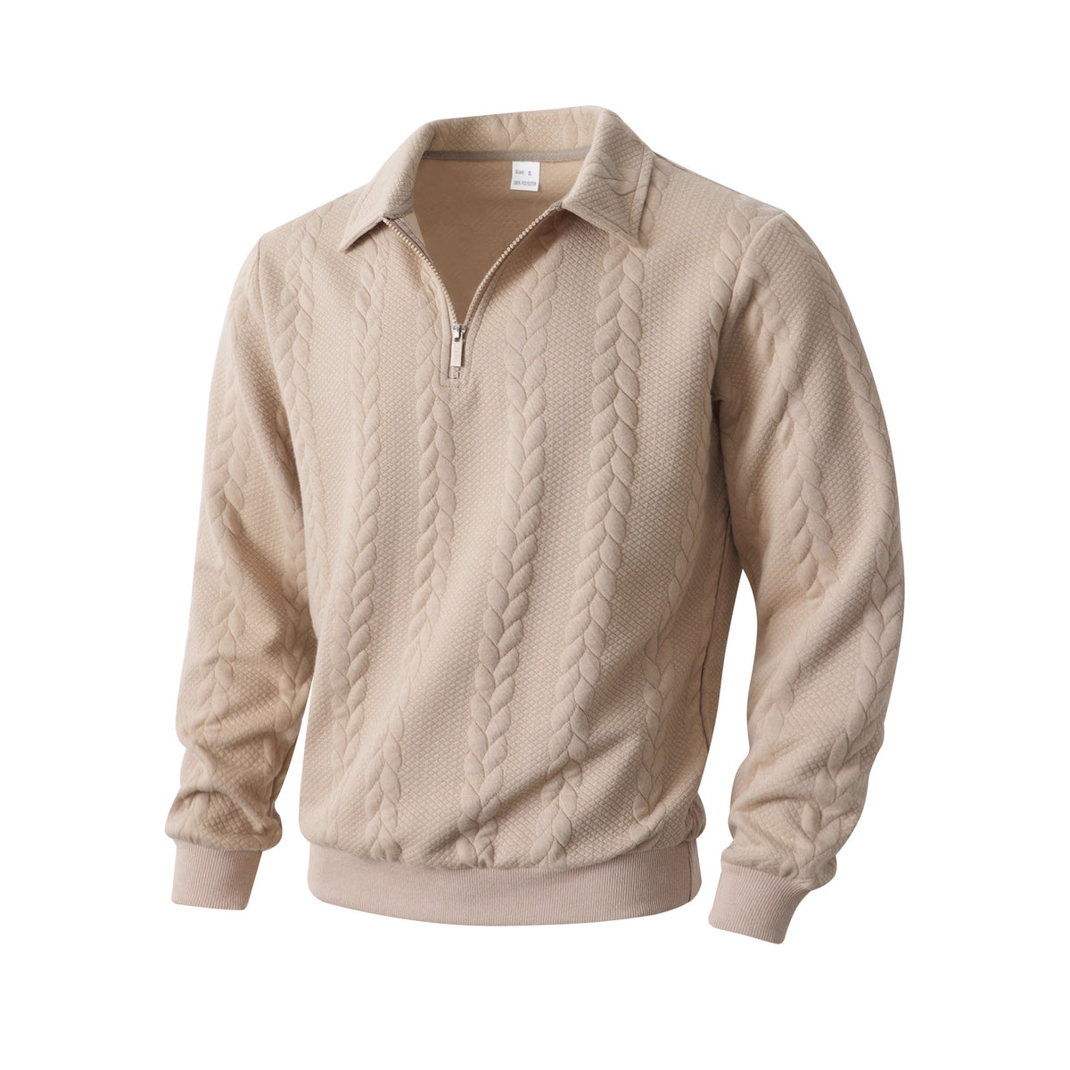 Men Jacquard Lapel Zip Up Jacket Casual Long Sleeve Sweatshirt