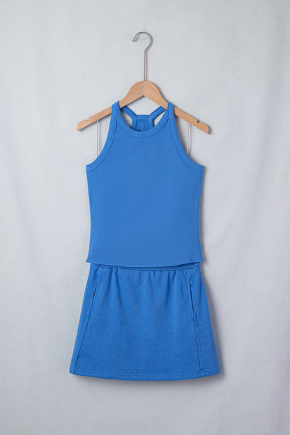 Geribde slim-fit tanktop en minirok met elastische taille 2-delige set
