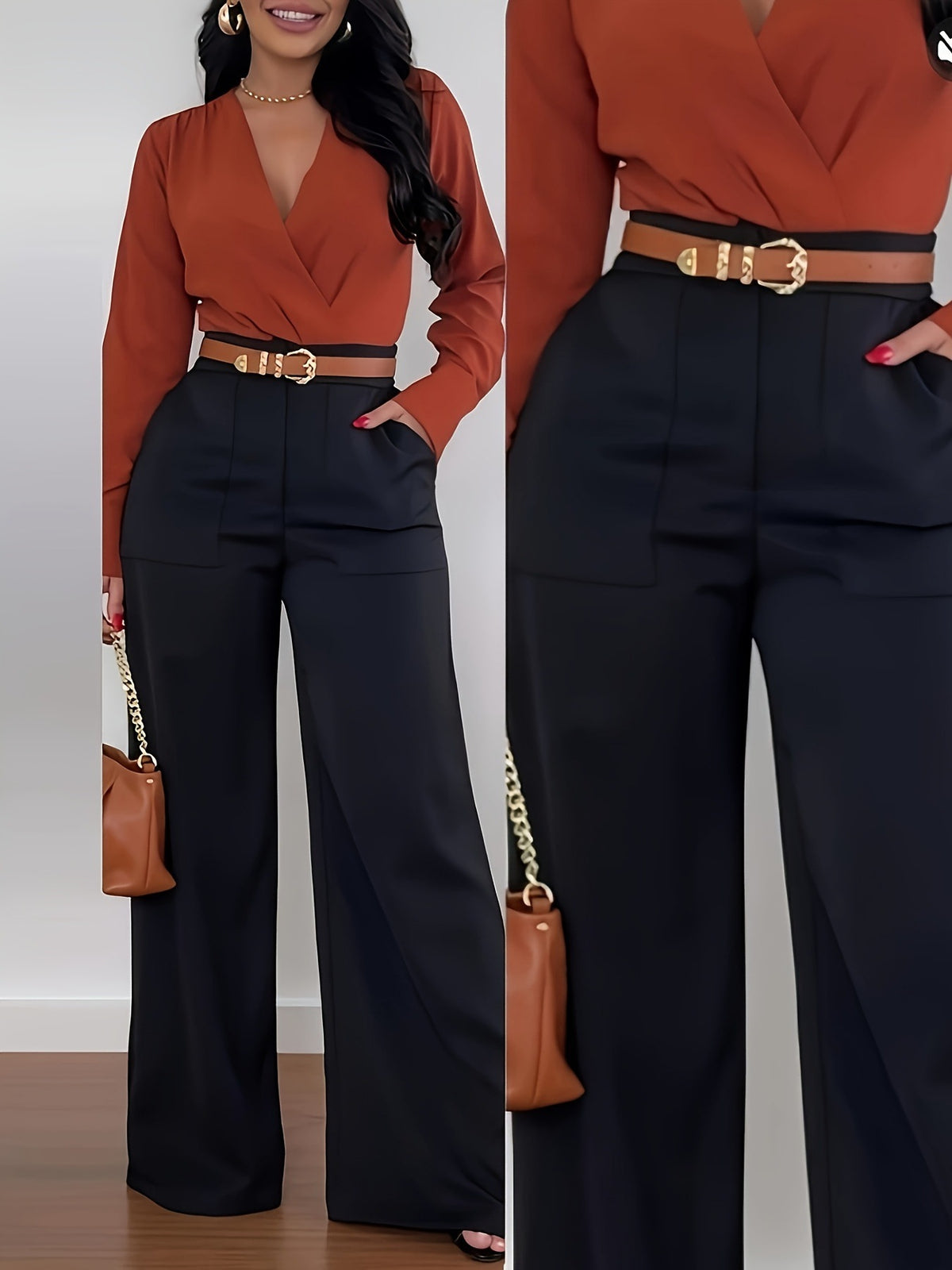 Women's Spring Mid-High Waist Wide Leg Straight Formal Pants