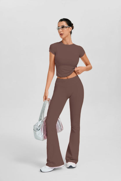 Women's Short Sleeve Flared Leg 2-Piece Yoga Set