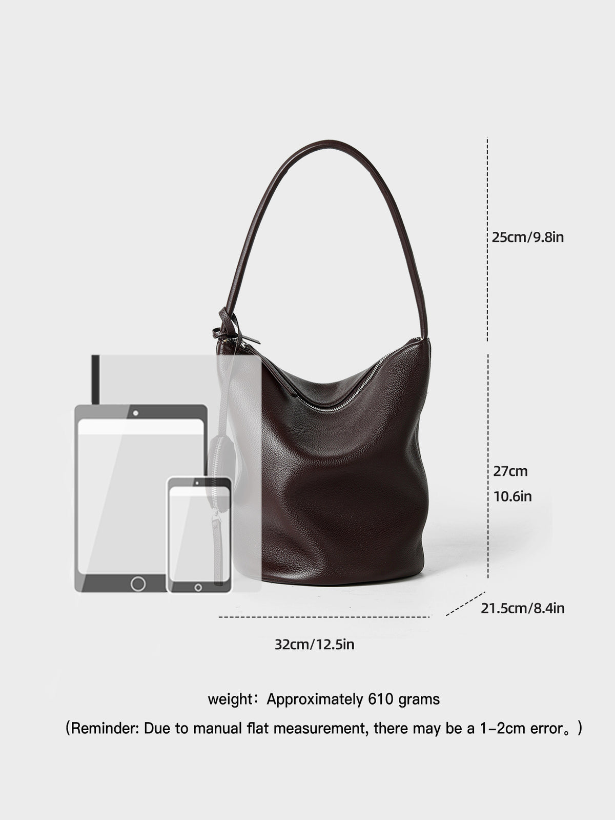 Genuine Leather Large Capacity Bucket Bag Tote Handbag