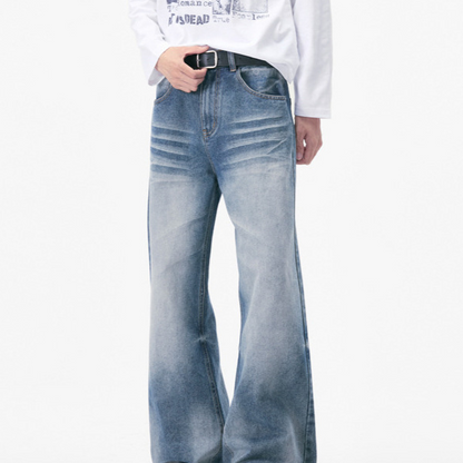 Mens Washed Loose Straight Leg Jeans