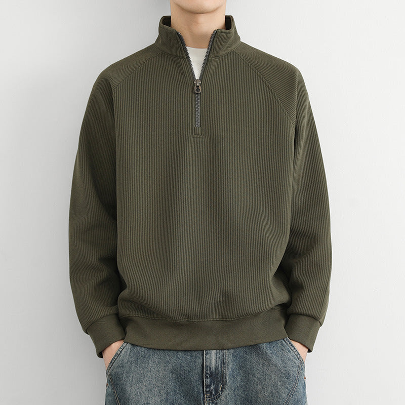 Half-zip stand-up collar sweatshirt