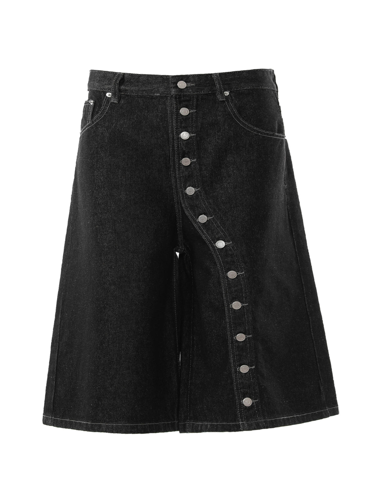 Womens Retro Button-Down Denim Cropped Pants