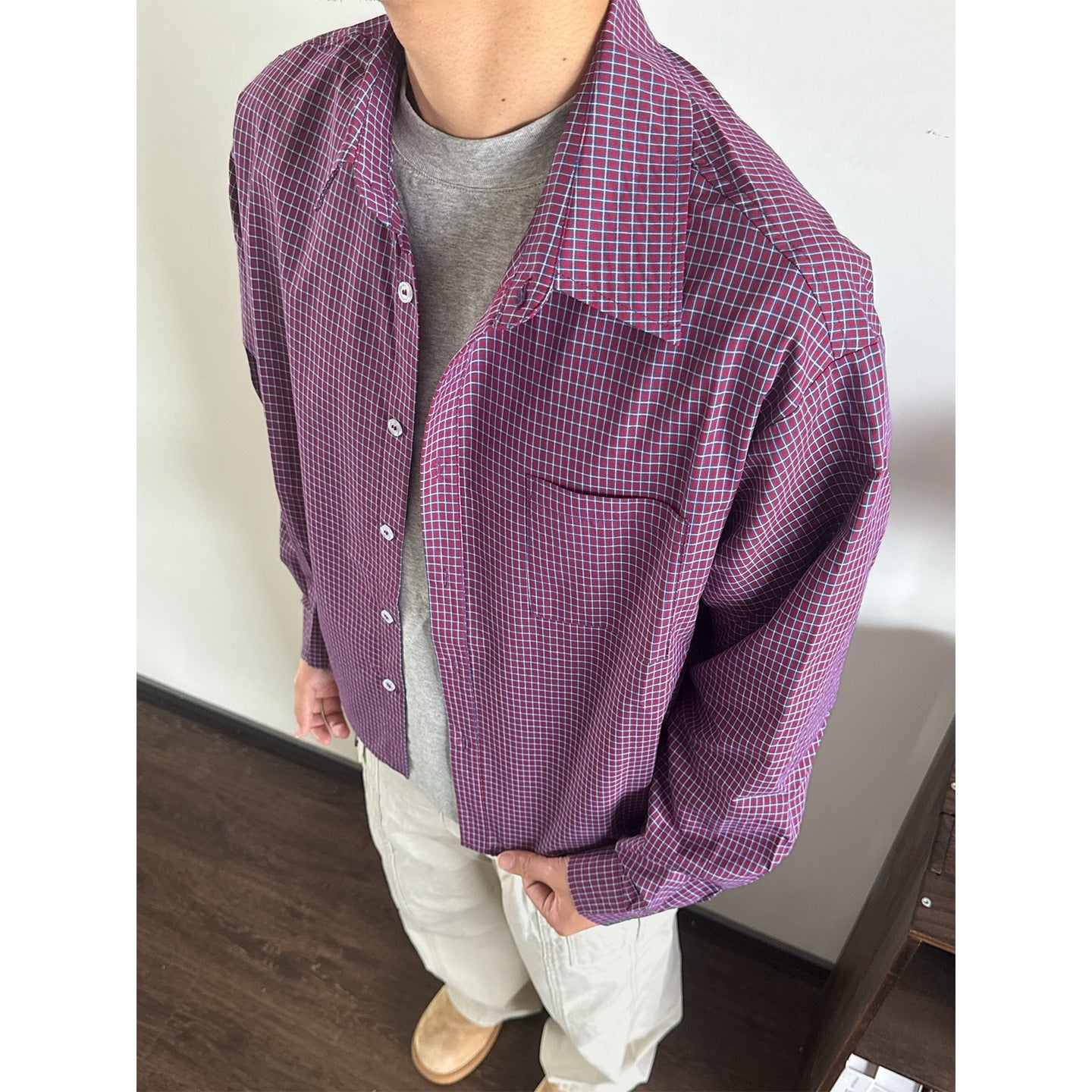 Cleanfit Men's Long Sleeve Plaid Shirt American Retro Cardigan Jacket