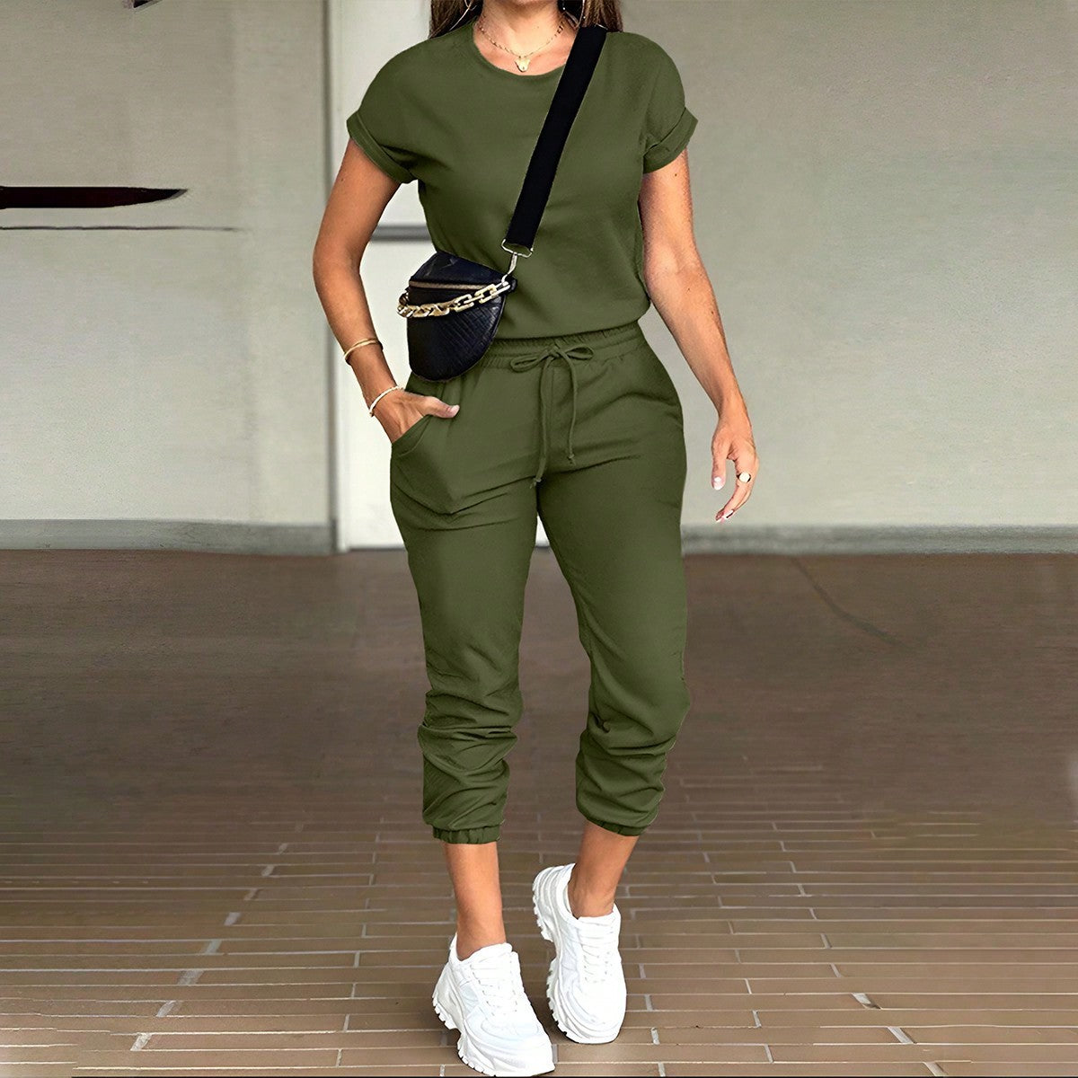 2-Delige Set Shirt Plus Broek Met Zakken En Trekkoord