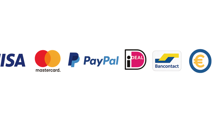 Betaalpictogrammen voor website footer met Visa, Mastercard, PayPal, iDEAL, Bancontact en andere Europese betaalmethoden