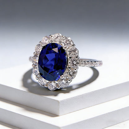 Classic Synthetic Sapphire Oval Zircon Ring