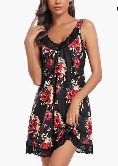 Womens Modal Lace V Neck Sleeveless Nightdress Loose Sleepwear