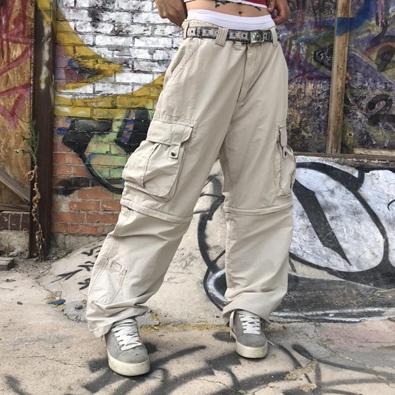 Europese cargo jeans met lage taille en meerdere zakken voor unisex