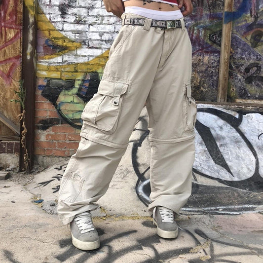 Europese cargo jeans met lage taille en meerdere zakken voor unisex