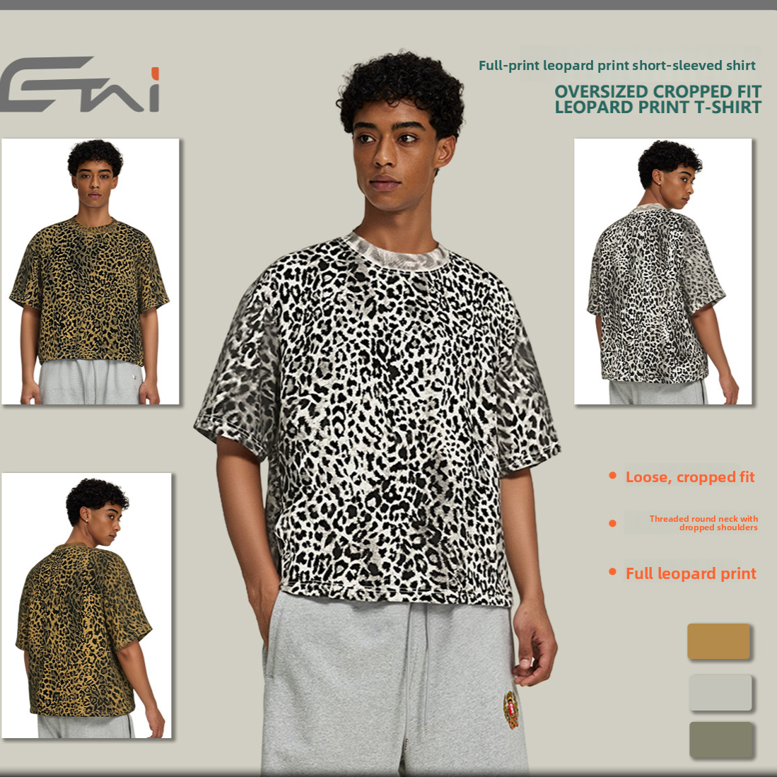 Men's Leopard Print Cotton Blend Loose Short Sleeve T-Shirt