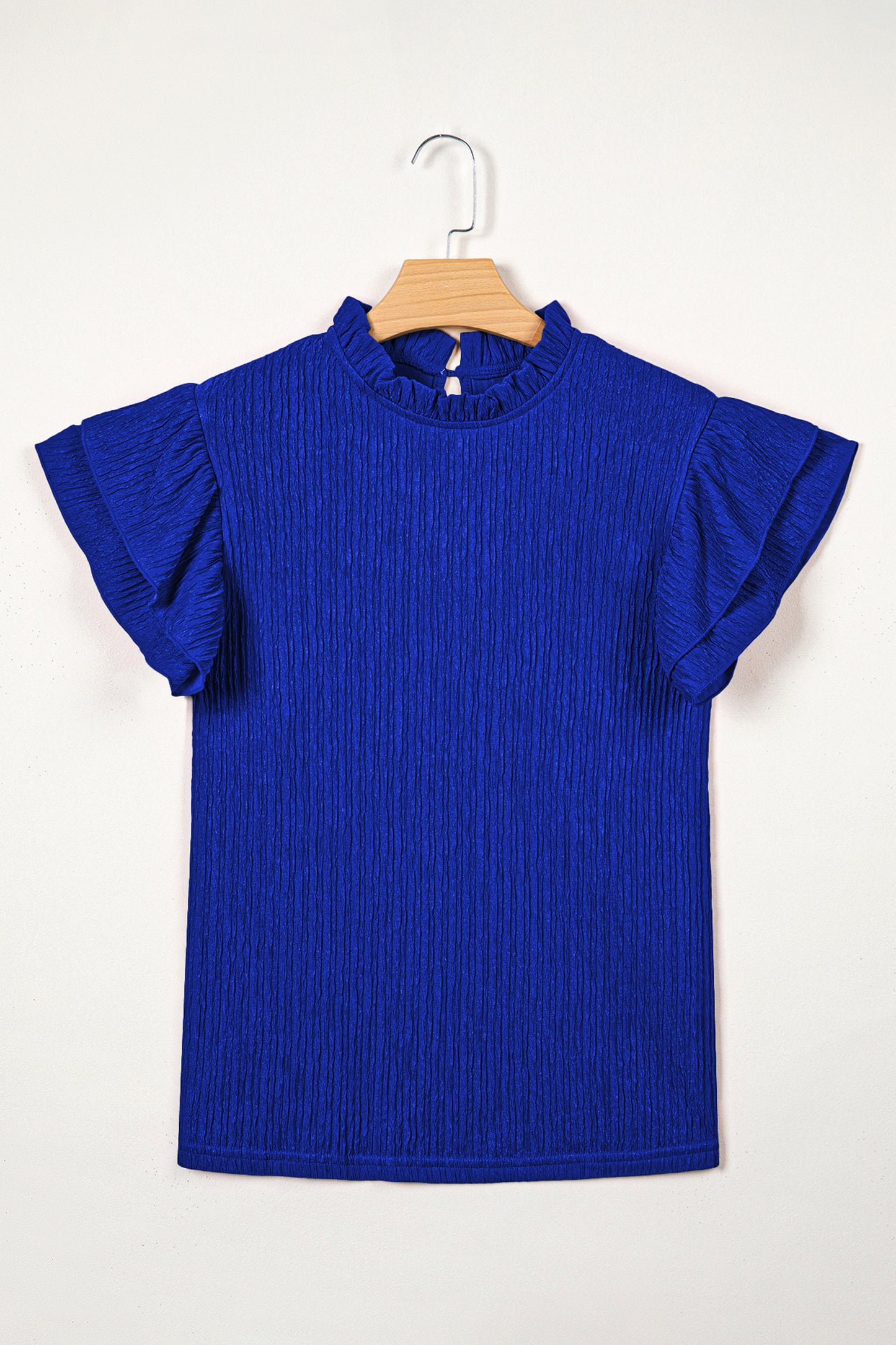 Effen blouse met textuur en ruches korte mouwen