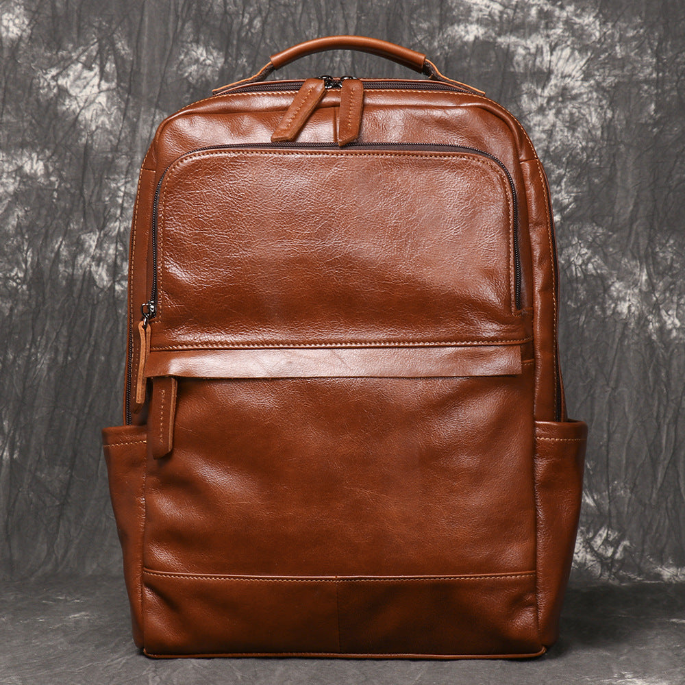 Retro genuine cowhide double-shoulder computer backpack