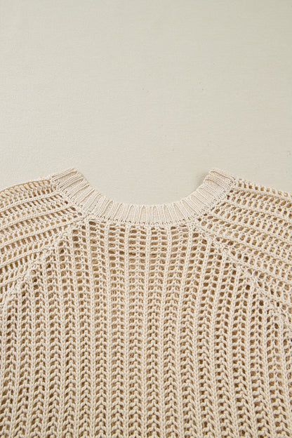 Plus size open gebreide trui met strik en korte mouwen
