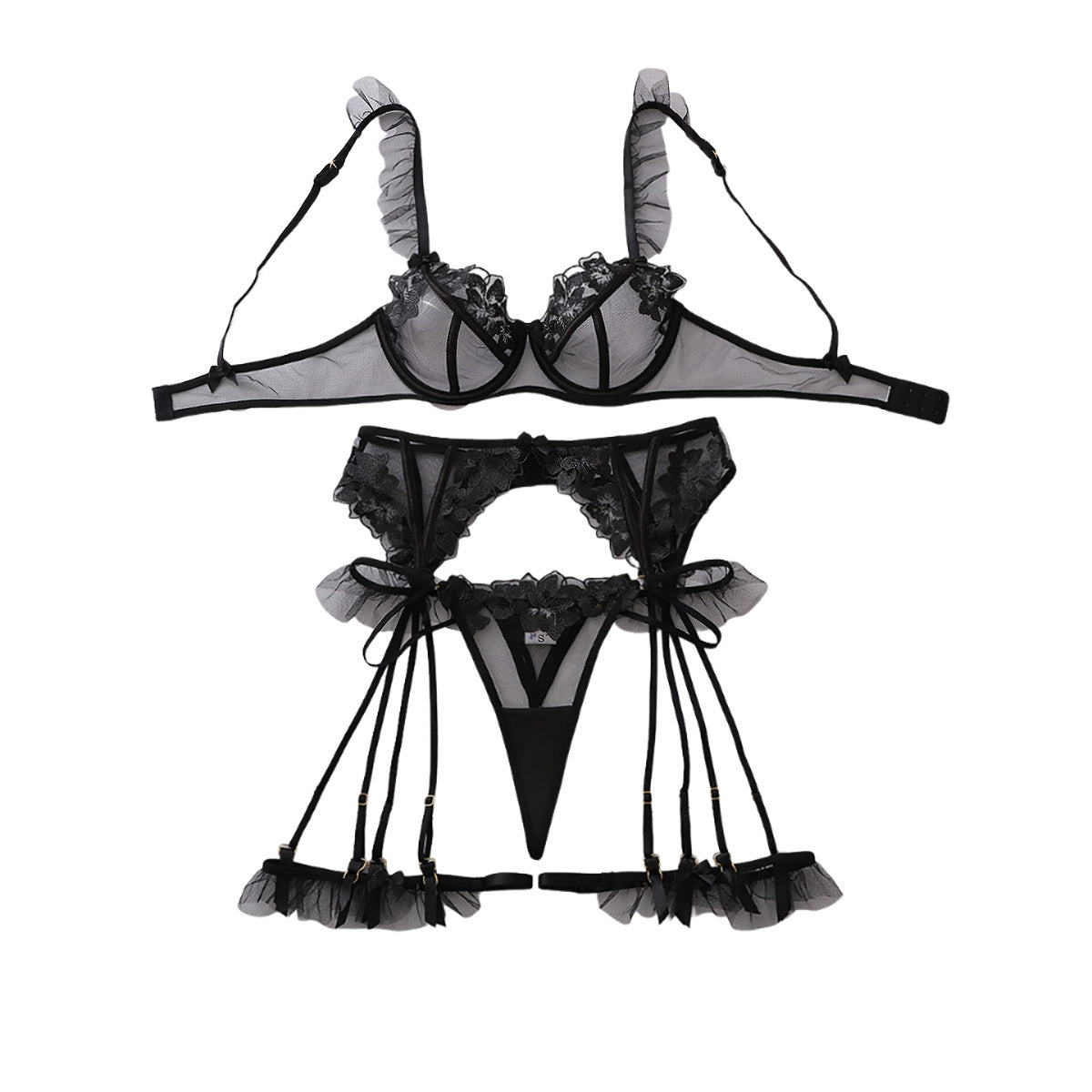 Lace Floral Embroidery Lingerie Set