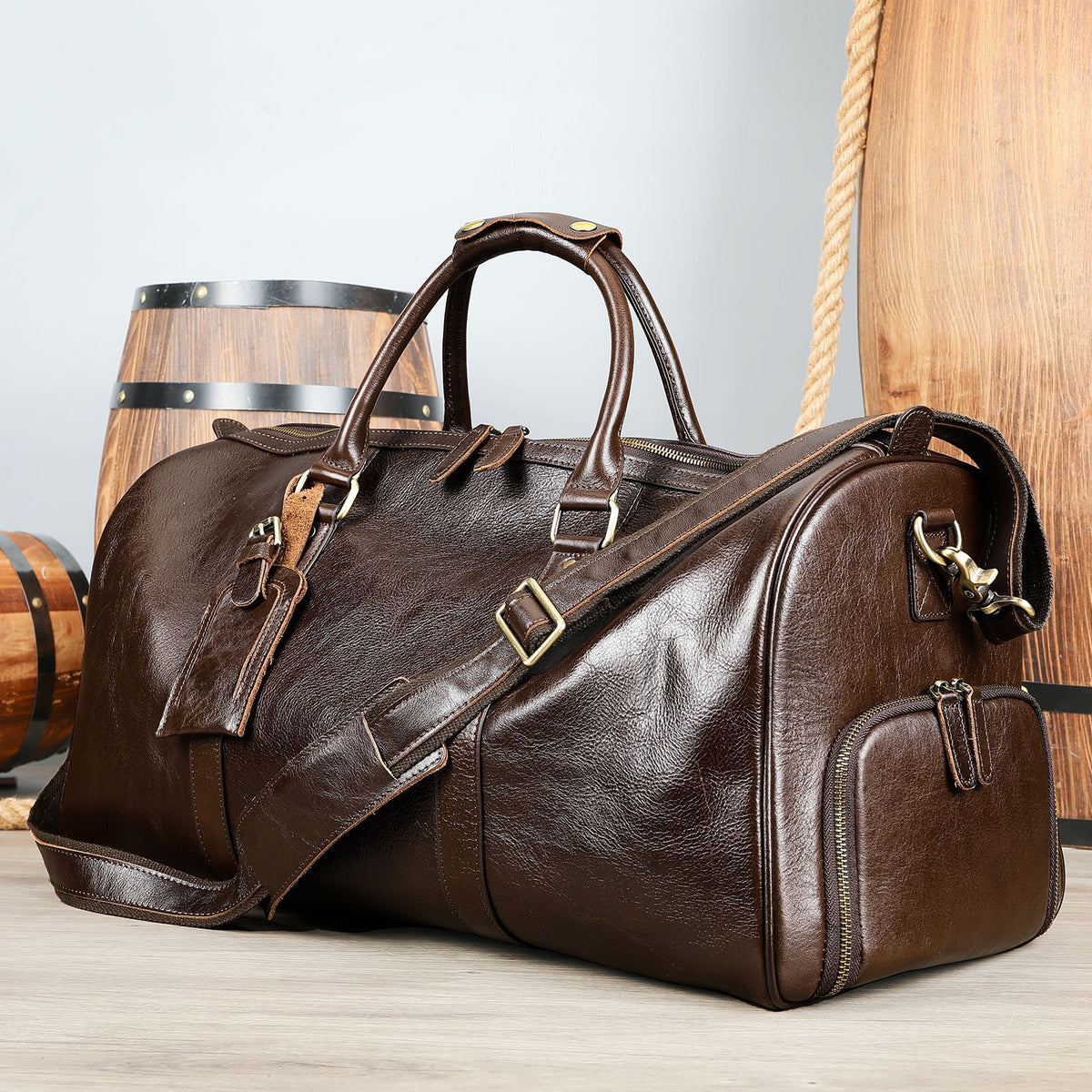 Men's Leather Travel Bag Large Capacity Cowhide Duffle Bag