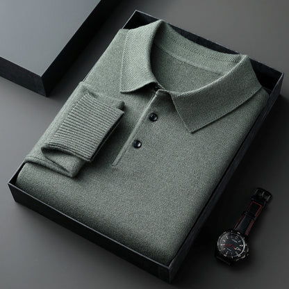 Mens Wool Blend Sweater with Turn-Down Collar