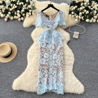 French-Style Hollow Lace Women Dress