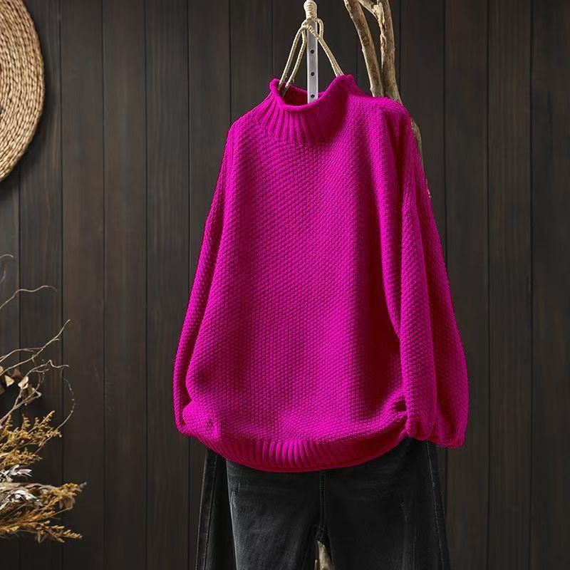 Womens Vintage Half Turtleneck Oversized Sweater