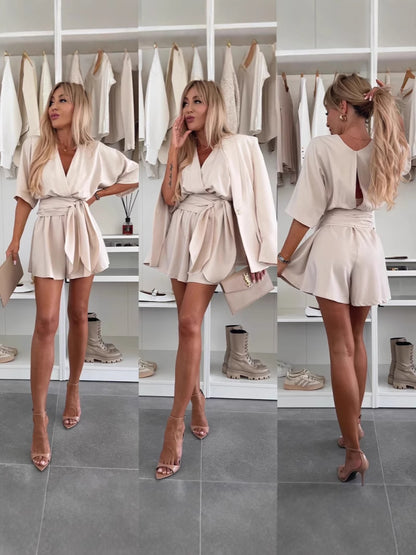 Casual V-Neck Tie-Waist Jumpsuit