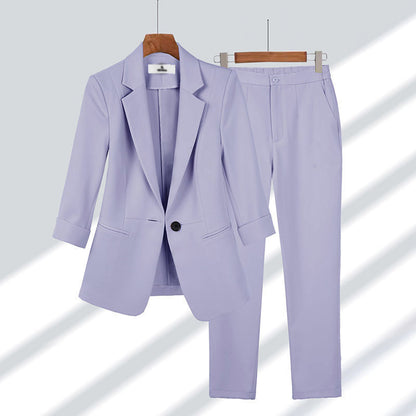 Simple Solid Color Large Size Suit Elegant Slim Fit Two-Piece
