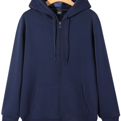 Zip-Up Hooded Cotton Cardigan Sweatshirt