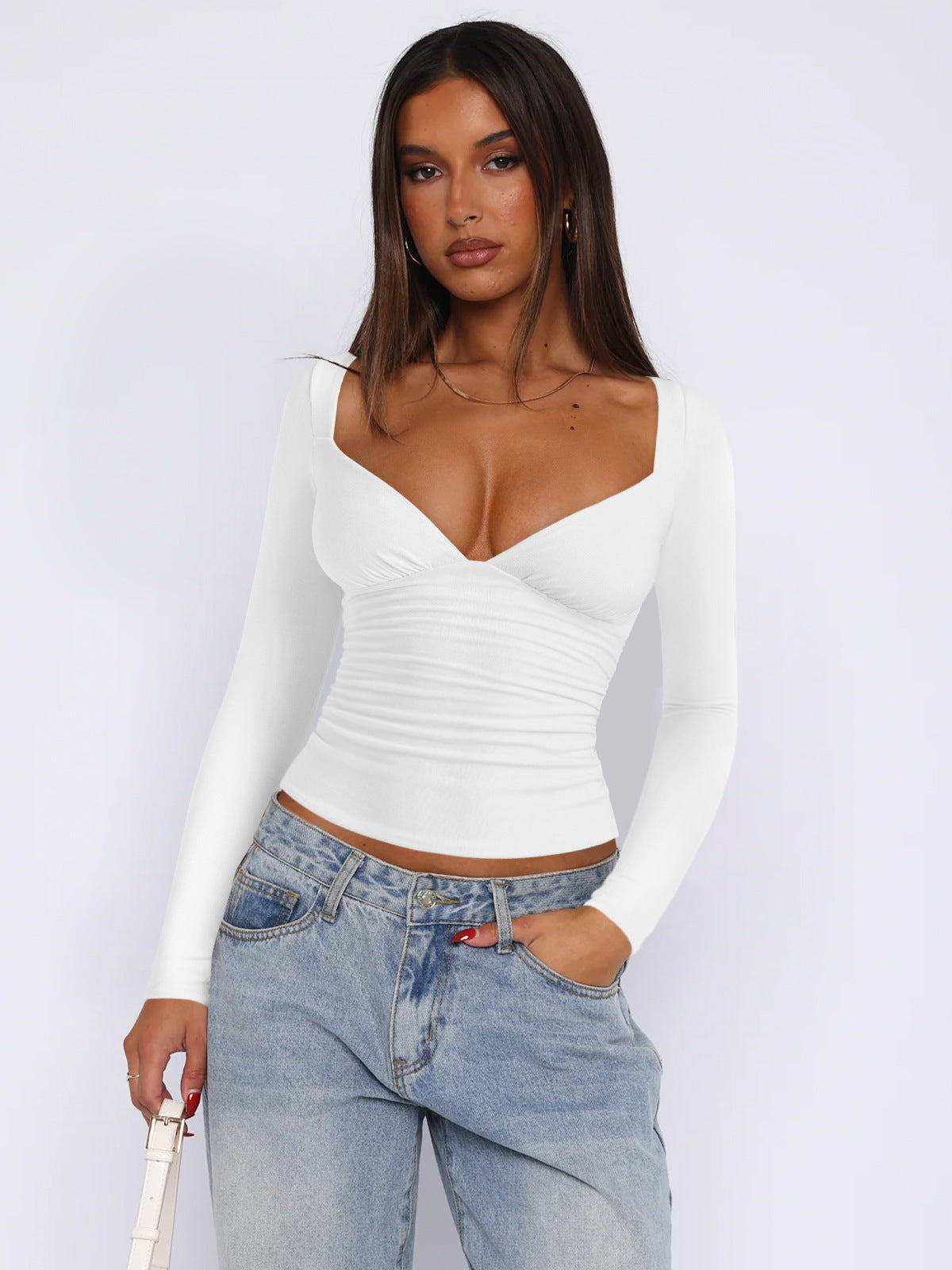 Womens Diamond Collar Long Sleeve T-Shirt