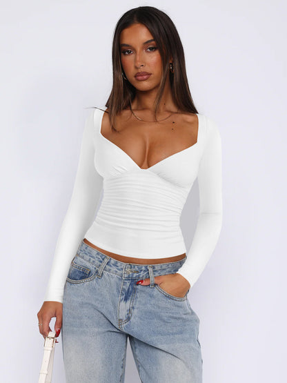 Womens Diamond Collar Long Sleeve T-Shirt