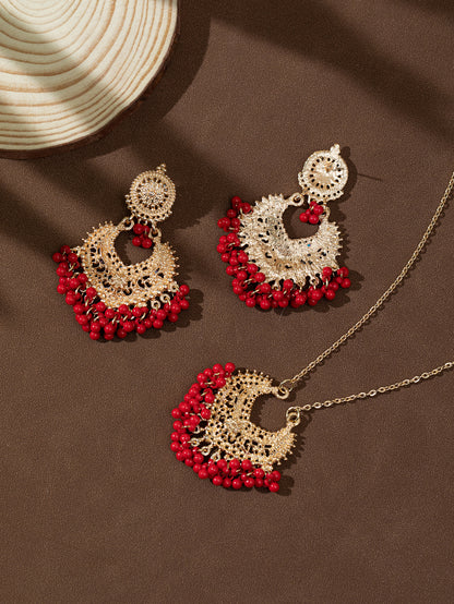 Bohemian retro oorbellen en ketting set met belletjes