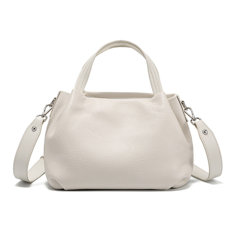 Womens Pleated Cowhide Crossbody Tote Bag