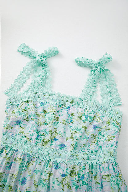 Maxi-jurk met bloemenkant strikbandjes en empiretaille