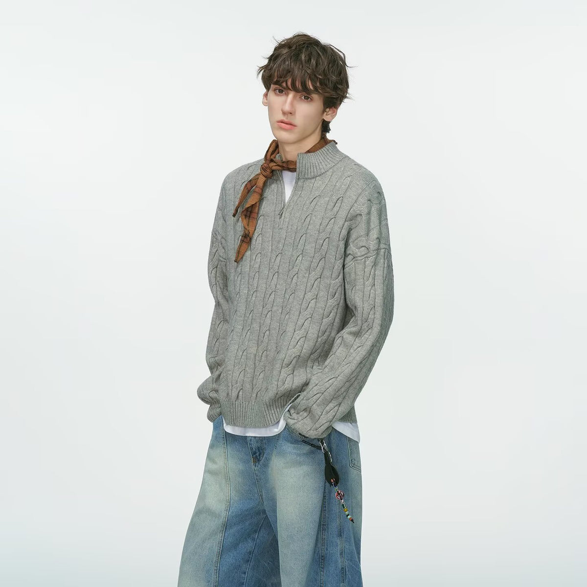 Half Zip Cable Knit Sweater