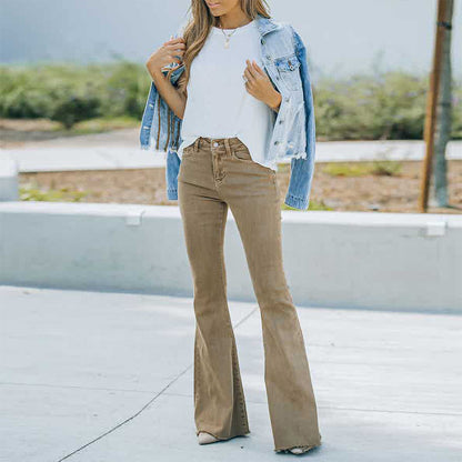 Dames denim hoge taille retro flared broek