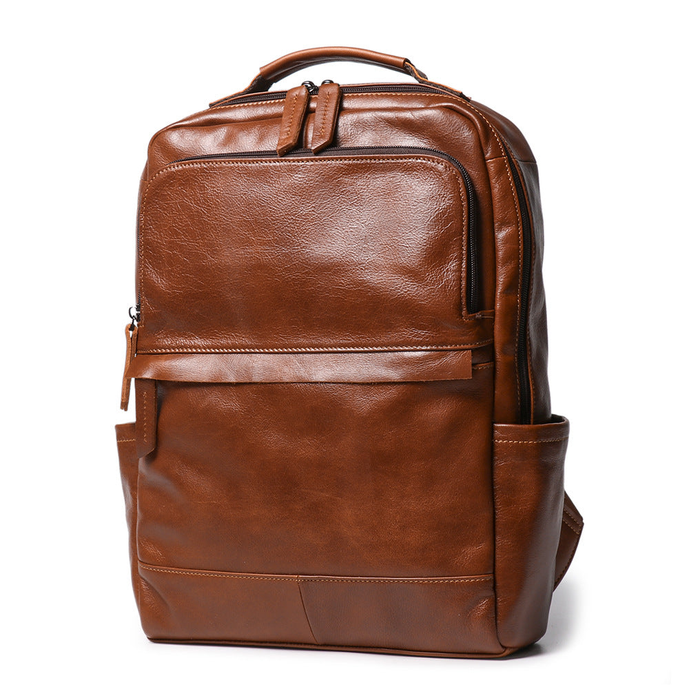 Retro genuine cowhide double-shoulder computer backpack