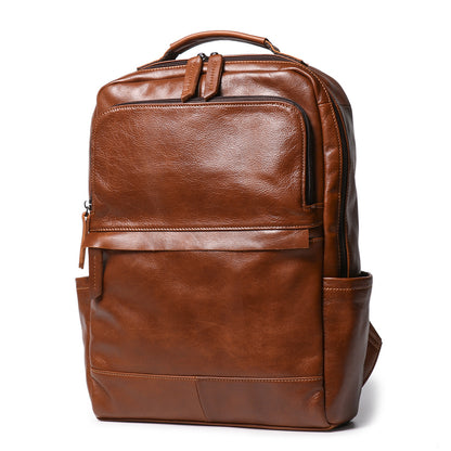 Retro genuine cowhide double-shoulder computer backpack