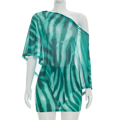 Women's Claw Print Oblique Shoulder Two-Piece Set
