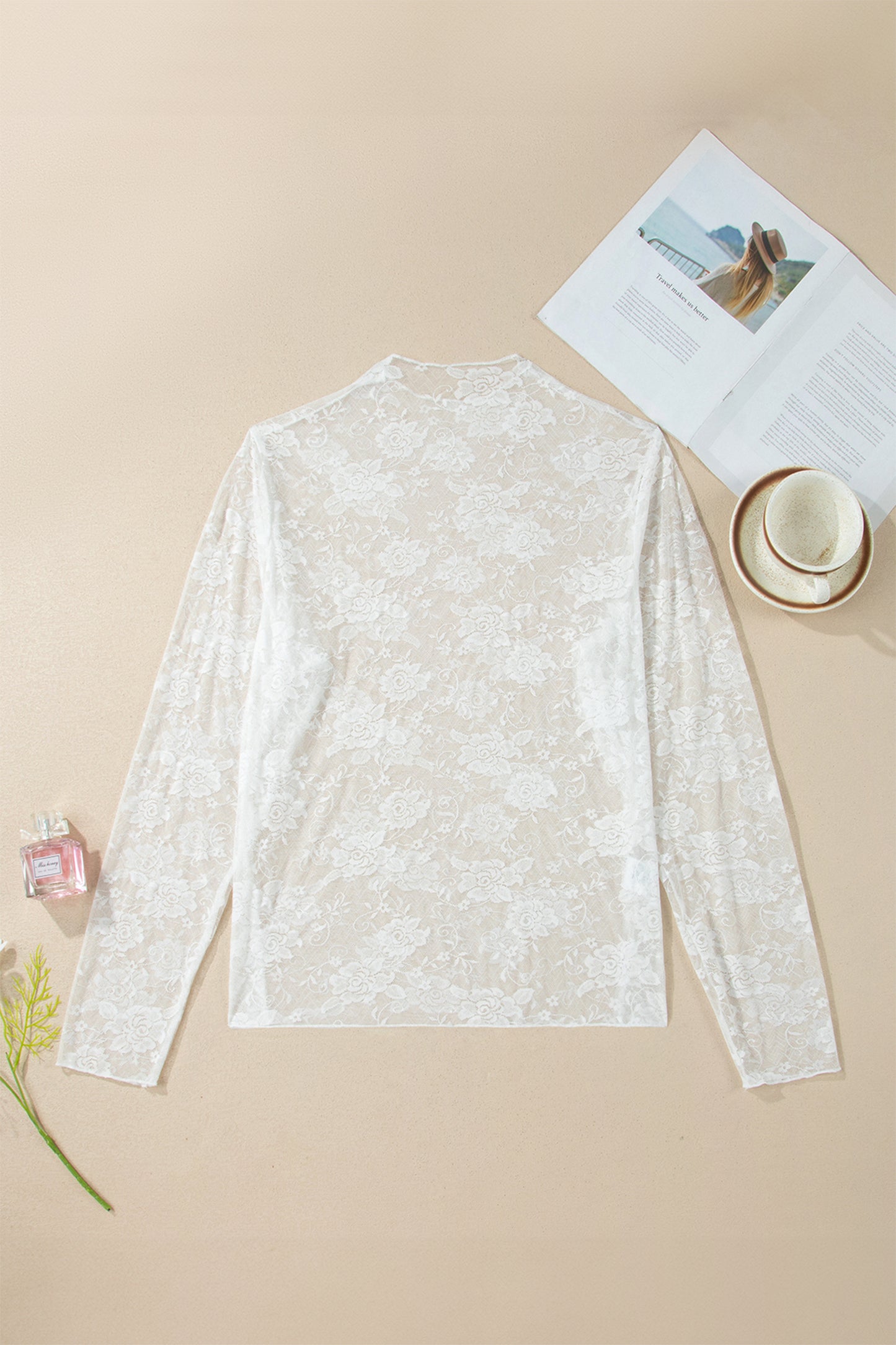 Top met lange mouwen en bloemenprint van mesh in grote maten