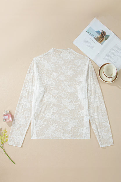 Top met lange mouwen en bloemenprint van mesh in grote maten