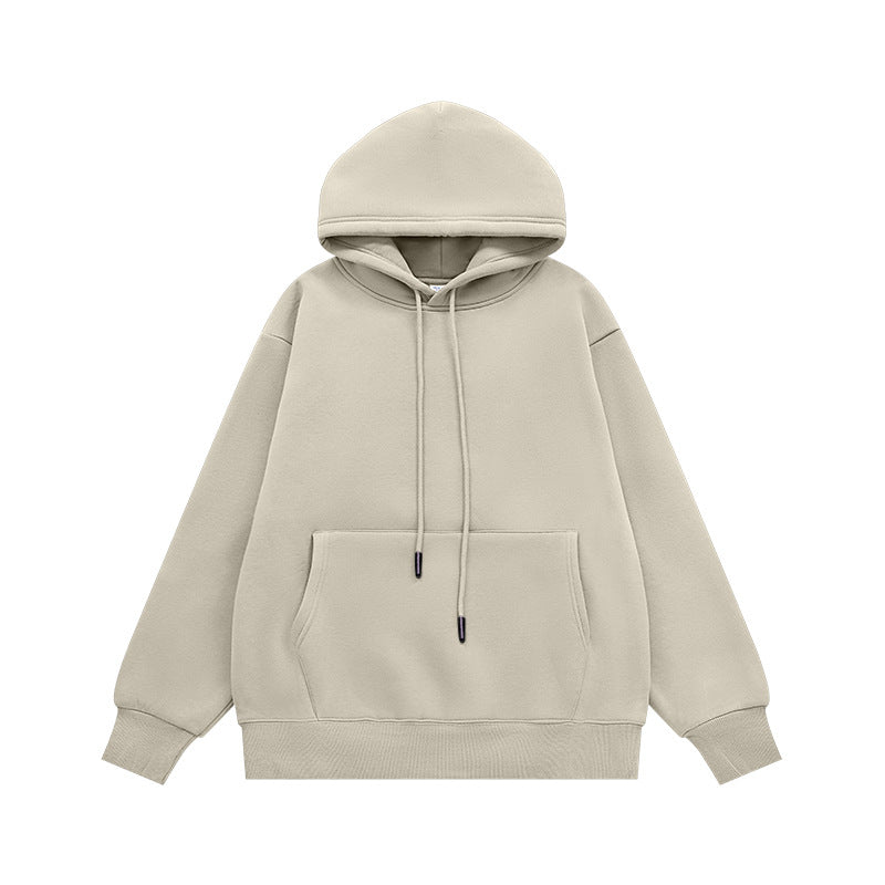 Men Solid Color Fleece Hooded Sweatshirt 350g Heavyweight Pullover