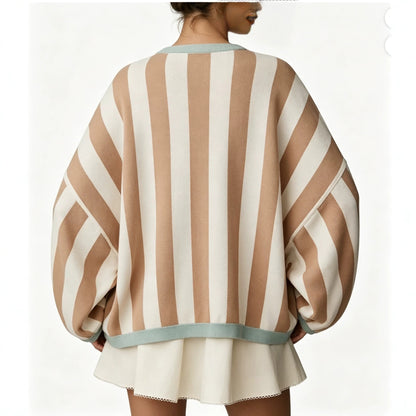 Women's Oversized Color-Block Striped Loose Knit Cardigan