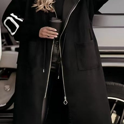 Women's Casual Hooded Long Patchwork Zip-Up Coat