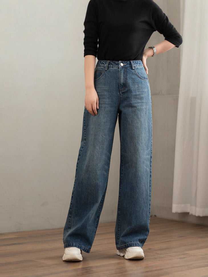 Vintage Wide-Leg High-Waisted Denim Pants