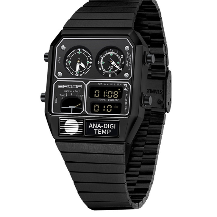 Dual Display 50m Water Resistant Electronic Watch