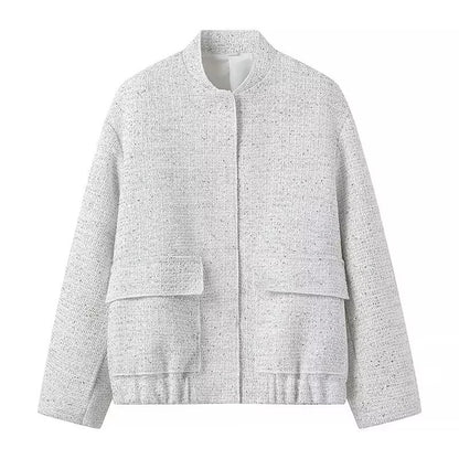 Women's Beaded Round Neck Long Sleeve Loose Polyester Jacket