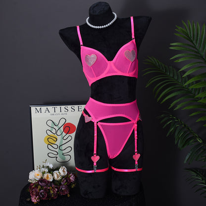 Sexy Mesh Lingerie with Heart Stickers