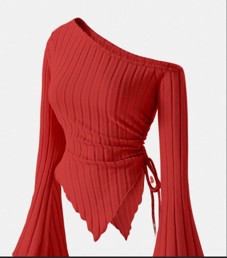 Women's Off-Shoulder Bell Sleeve Knit Top