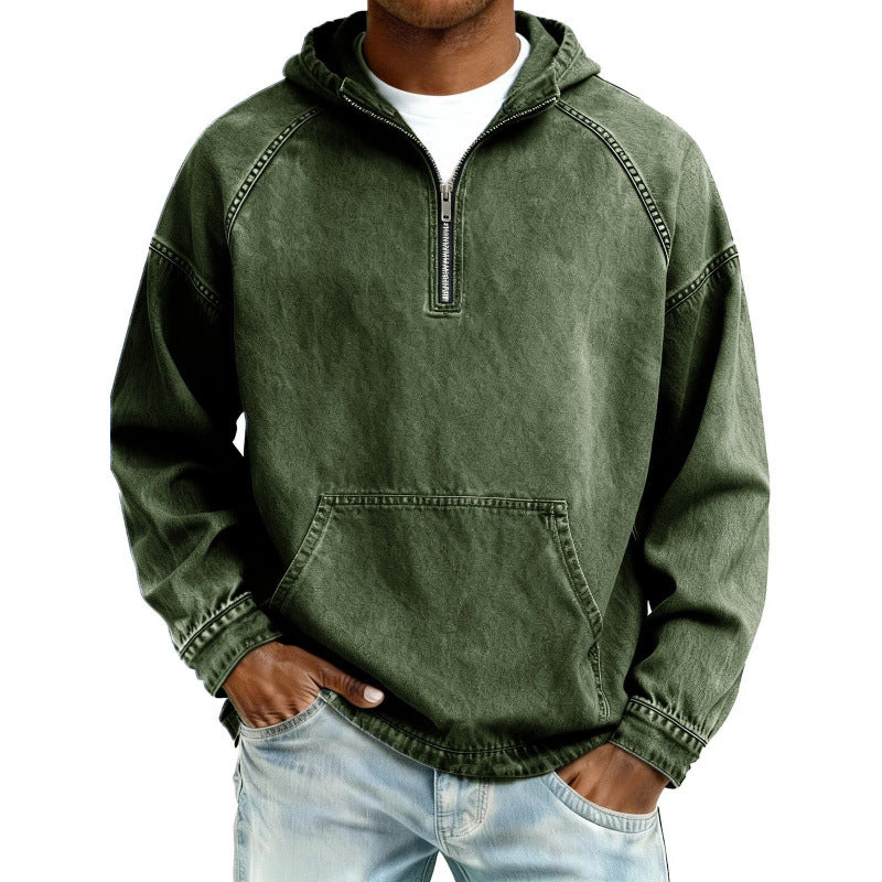 Mens Retro Half Zip Hooded Sweatshirt