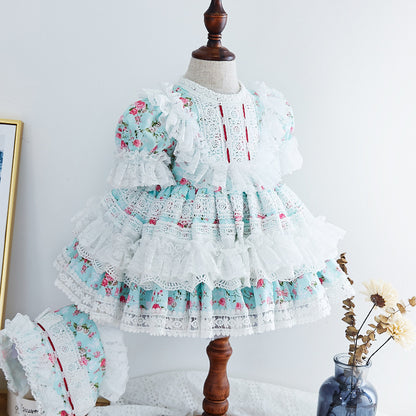 Meisjes prinsessenjurk met bloemen en kant