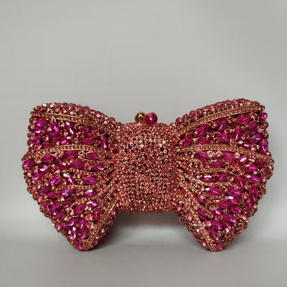 Rhinestone Bow Evening Bag with Chain